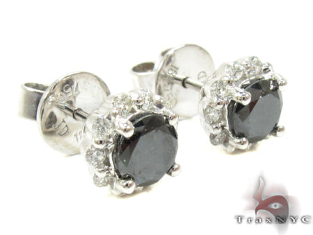 White Gold Round Cut Prong Black and White Diamond Earrings 24828 - Image 2