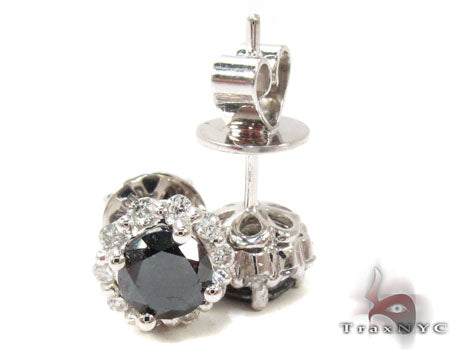White Gold Round Cut Prong Black and White Diamond Earrings 24828 - Image 4