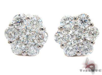 White Gold Round Cut Prong Diamond Cluster Earrings 24052 - Image 1