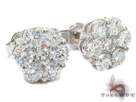 White Gold Round Cut Prong Diamond Cluster Earrings 24052 - Image 2