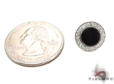 White Gold Round Cut Prong Diamond Onyx Earrings 24681 - Image 5