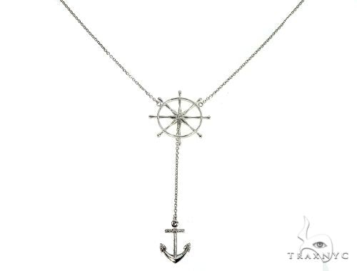 White Gold Wheel And Anchor Chain Necklace 66073 - Image 1