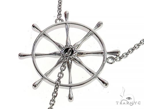 White Gold Wheel And Anchor Chain Necklace 66073 - Image 4