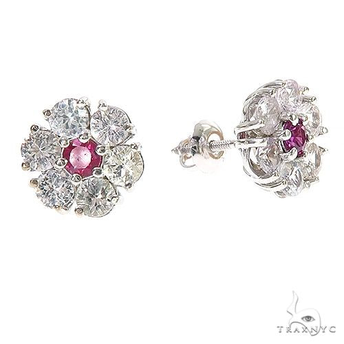 Frost Blossom Flower Sapphire Earrings 67132 - Image 2