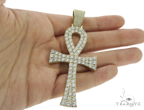 XL Ankh Pave Diamond Cross Crucifix Pendant 45569 - Image 5