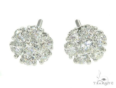 14K White Gold Diamond Stud Flower Earrings 16801 - Image 1