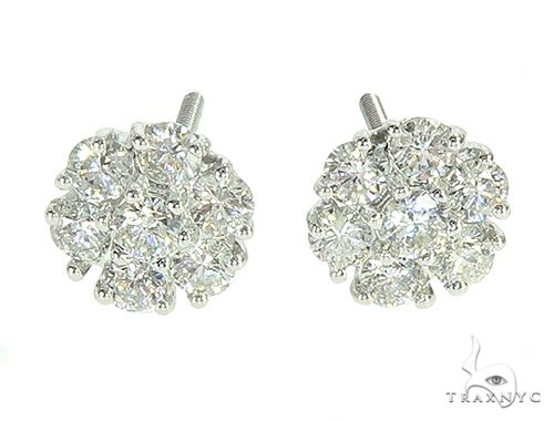 14K White Gold Diamond Stud Flower Earrings 16801 - Image 1