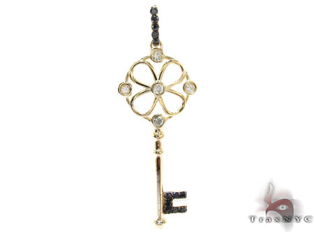 Yellow Gold Round Cut Bezel Prong Diamond Key Pendant 23907 - Image 1