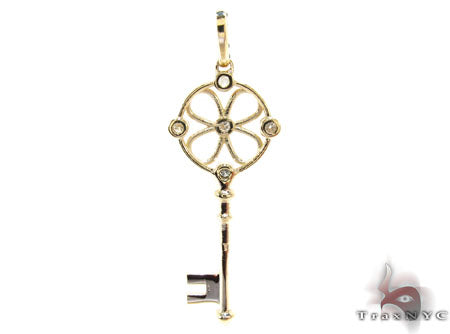 Yellow Gold Round Cut Bezel Prong Diamond Key Pendant 23907 - Image 4