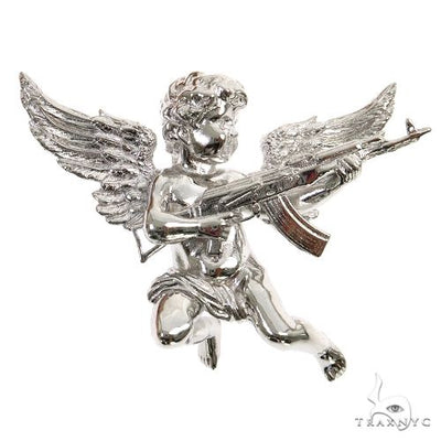 .925 Silver Baby Angel With Ak Gun Pendant 69797 - Image 1