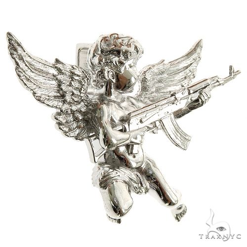 .925 Silver Baby Angel With Ak Gun Pendant 69797 - Image 2
