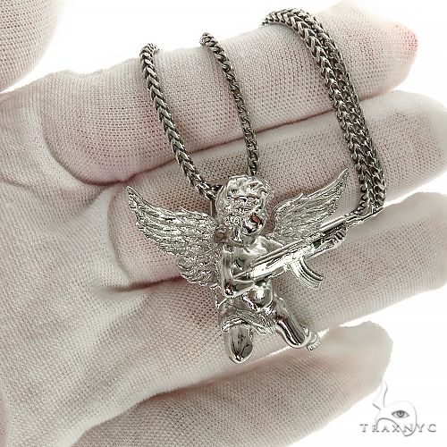 .925 Silver Baby Angel With Ak Gun Pendant Set 69799 - Image 5