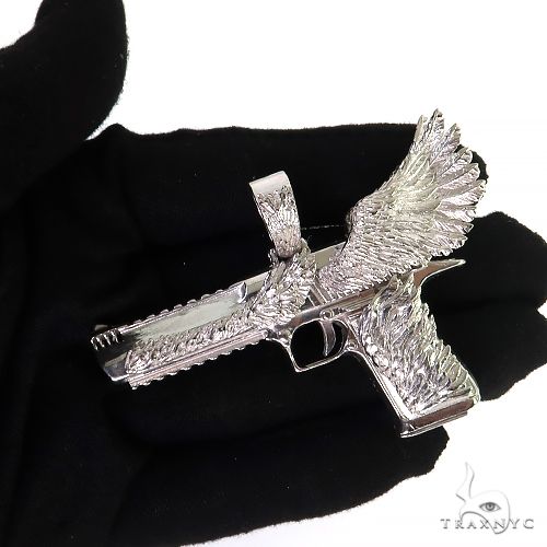 .925 Silver Desert Eagle Gun Pendant Large 69153 - Image 7