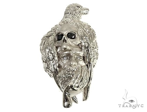.925 Silver Diamond Crow Skull Face Pendant 66459 - Image 1