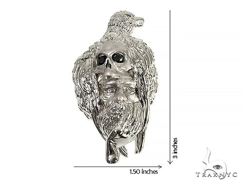 .925 Silver Diamond Crow Skull Face Pendant 66459 - Image 6