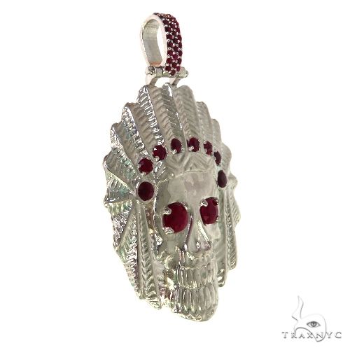 .925 Silver Indian Skull Ruby Pendant 67722 - Image 2