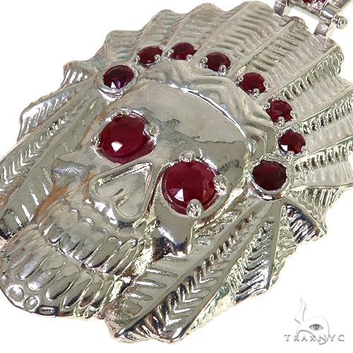 .925 Silver Indian Skull Ruby Pendant 67722 - Image 3