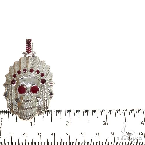 .925 Silver Indian Skull Ruby Pendant 67722 - Image 5