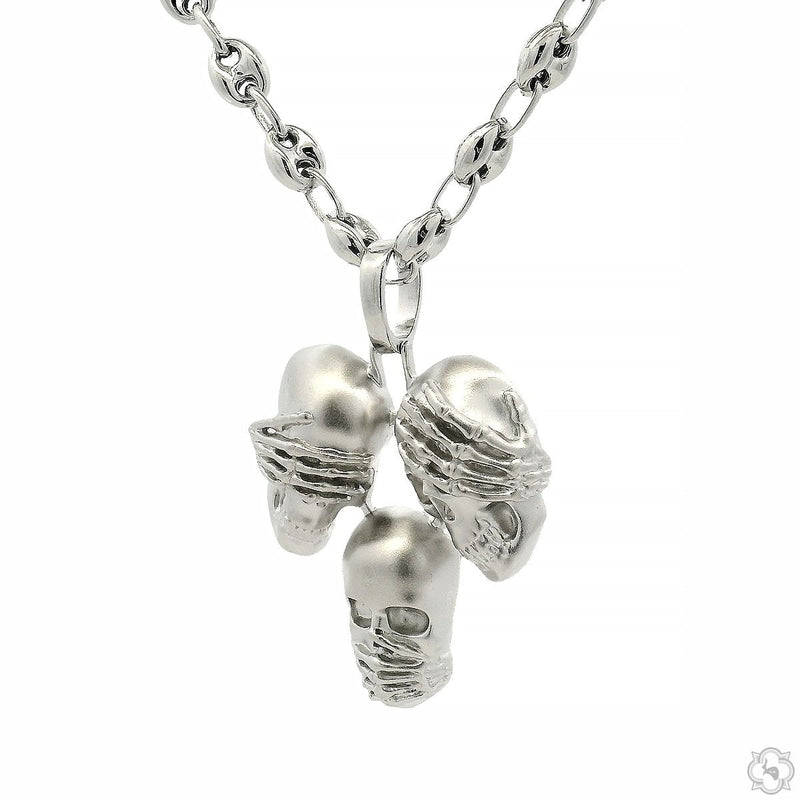 .925 Silver No Talk No Hear No See Skull Pendant Set 70852 - Image 3