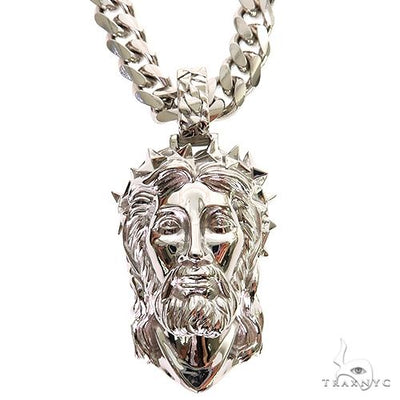 .925 Silver Spikes Crown Jesus Head Pendant Set 69128 - Image 1