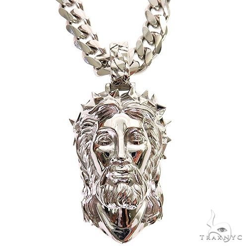 .925 Silver Spikes Crown Jesus Head Pendant Set 69128 - Image 1