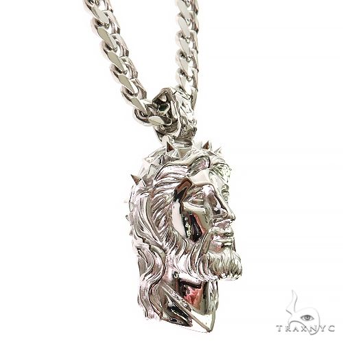 .925 Silver Spikes Crown Jesus Head Pendant Set 69128 - Image 2