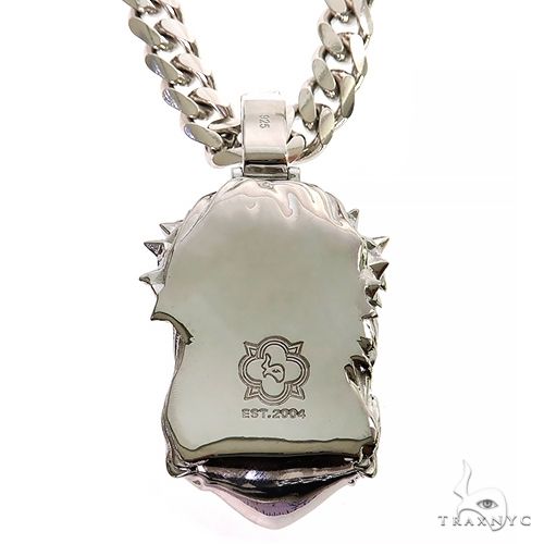 .925 Silver Spikes Crown Jesus Head Pendant Set 69128 - Image 4