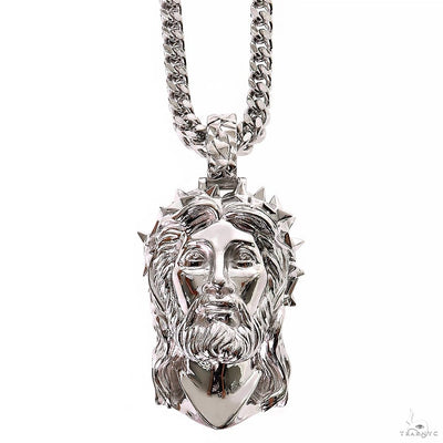 Silver Spikes Crown Jesus Head Pendant Set 69759 - Image 1