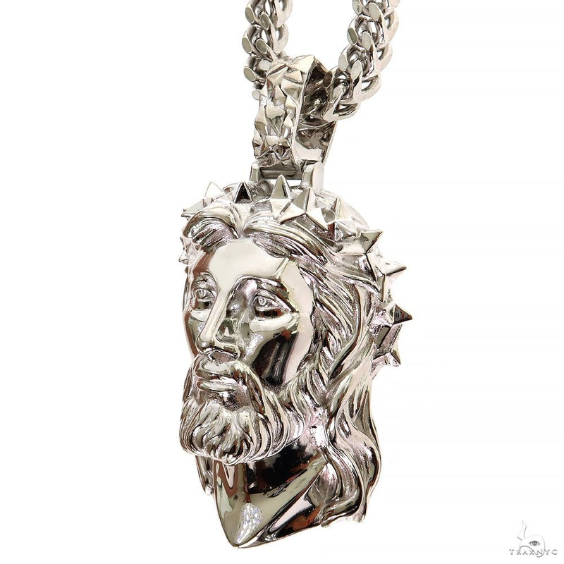 Silver Spikes Crown Jesus Head Pendant Set 69759 - Image 3