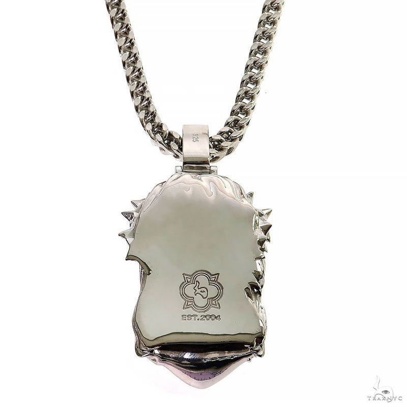 .925 Silver Spikes Crown Jesus Head Pendant Set 70033 - Image 4