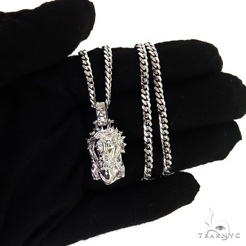 .925 Silver Spikes Crown Jesus Head Pendant Set Mini 69156 - Image 7