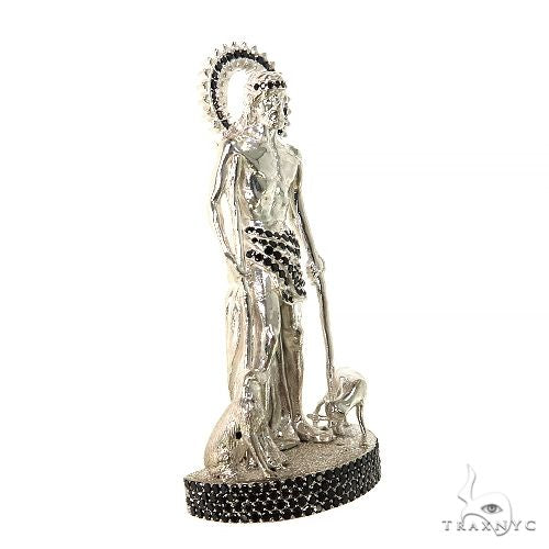 Medium .925 Silver St. Lazarus Black Diamond Pendant 67598 - Image 2