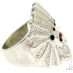 .925 Sterling Silver Black Diamond Indian Skull Ring With Red Ruby Stones 61446 - Image 3