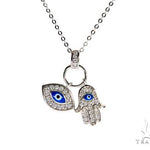 .925 Sterling Silver Hamsa Hand Evil Eye Charm 18'' inches Re-sizable Cable Link Chain Set 61367 - Image 1