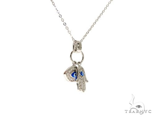 .925 Sterling Silver Hamsa Hand Evil Eye Charm 18'' inches Re-sizable Cable Link Chain Set 61367 - Image 2