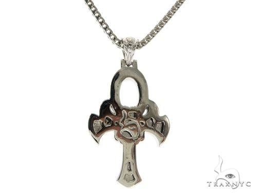 .925 Sterling Silver TraxNYC's Mystique Ankh Cross Crucifix Franco Chain S 61366 - Image 3