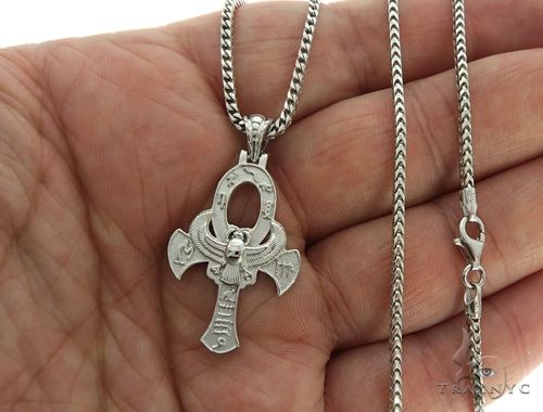 .925 Sterling Silver TraxNYC's Mystique Ankh Cross Crucifix Franco Chain S 61366 - Image 4