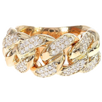 14K Yellow Gold 12mm 2 Row Diamond Miami Cuban Ring 65029