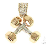 14K Two Tone Small Dumbbells Barbells Fitness Pendant 66107 - Image 1
